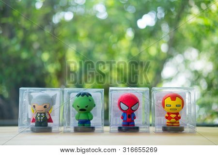 Bangkok, Thailand - August 12, 2019 : Souvenir In Miniso Shop, Figure Of Avengers, Miniso Cooperates
