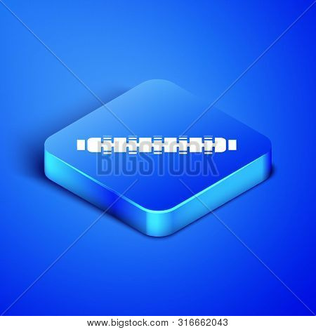 Isometric Hunting Cartridge Belt With Cartridges Icon Isolated On Blue Background. Bandolier Sign. H