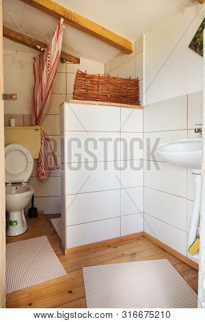 Grab, Serbia - August 08, 2019: Serbian Traditional Household Bathroom Details. Summer Time, Everyth