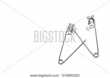 Fighting Safety Pins Background. Two Cartoonish Characters Fighting With Each Other. Conflict, Skirm
