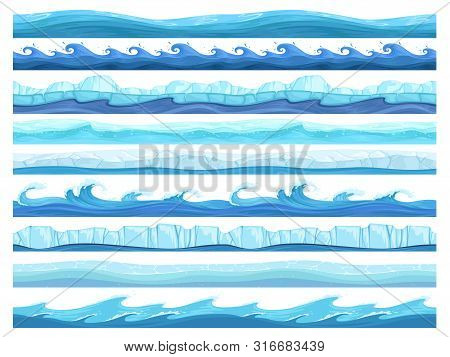 Water Game Seamless. Ice Ocean Sea Or River Layers Parallax Ready Surface Vector Ui Collection For G