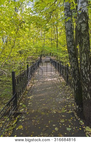 The Bridge Over A Small Ravine. Landscape Reserve Teply Stan, Moscow, Russia. October.