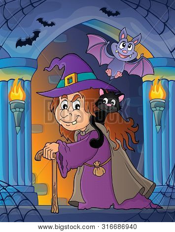 Witch With Cat Topic Image 3 - Eps10 Vector Picture Illustration.