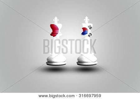 Apan And South Korea Flag Print Screen On Chess. Now Both Countries Have Economic Tariff Trade War A