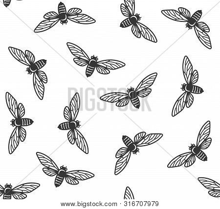 Cicada Insects Seamless Pattern With White Background. Vector