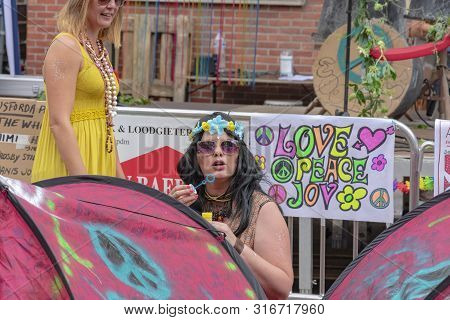 Sint Gillis Waas, Belgium, August 3, 2019, Remember Woodstock Festival, Love, Peace And Understandin