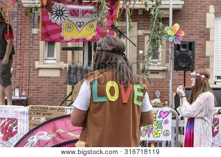Sint Gillis Waas, Belgium, August 3, 2019, Remember Woodstock Festival, Love, Peace And Understandin