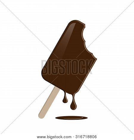 Ice Cream Stick With Delicious Chocolate Flavor Melting Ice Cream Isolated. Vector