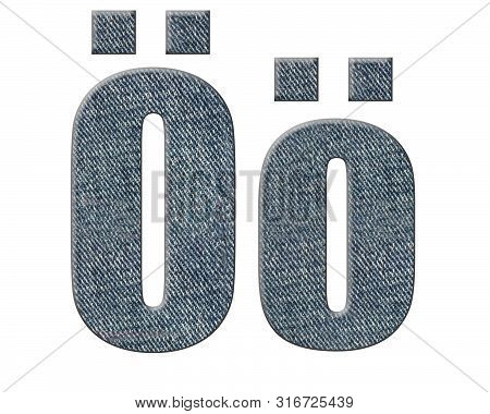 Font Jeans Letters Alphabet Isolated  On White  Background. Letter O Umlaut
