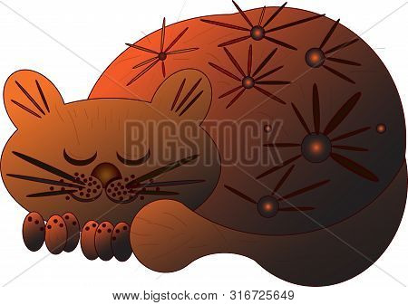 Cute And Funny Sweet Red Cat Character, Standing With Eyes Closed From Pleasure, Cartoon Vector Illu