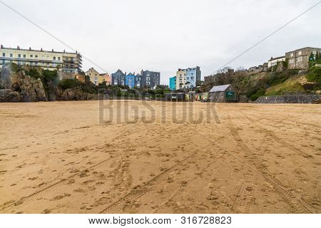 Tenby In Wales, From Castle Beach, Landscape, Wide Angle