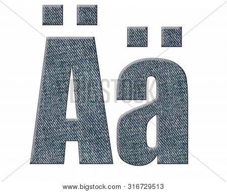 Font Jeans Letters Alphabet Isolated  On White  Background. Letter A Umlaut