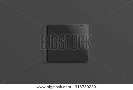 Blank Black Closed Disk Cover Mockup, Isolated On Dark Background, 3d Rendering. Empty Dvd Packaging