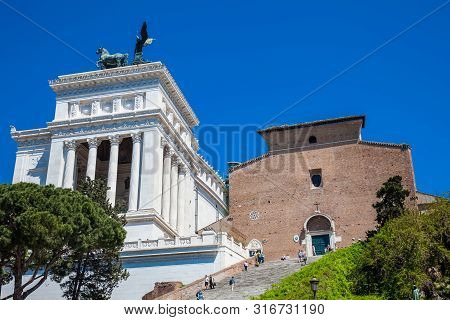 Rome, Italy - April, 2018: Basilica Of St. Mary Of The Altar Of Heaven Located At Capitoline Hill In