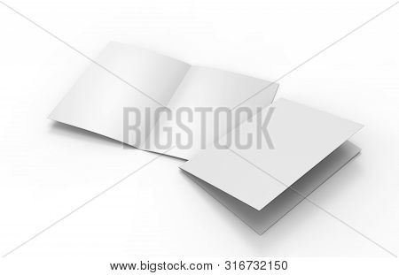 Half-fold brochure blank white template for mock up and presentation design. 3d illustration.