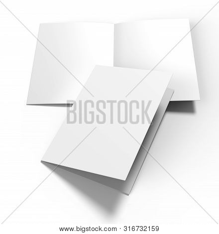 Half-fold Brochure Blank White Template For Mock Up And Presentation Design. 3d Illustration.