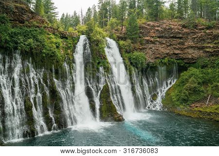 Mcarthur Burney Falls Waterfall In California, In The Sierra Nevada Mountains