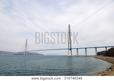 Cable-stayed Russky Bridge Russian Bridge Is A Bridge Across The Eastern Bosphorus. View From The Ru