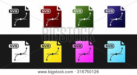 Set Svg File Document. Download Svg Button Icon Isolated On Black And White Background. Svg File Sym