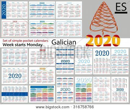 Galician Set Of Pocket Calendars For 2020 (two Thousand Nineteen). Week Starts Monday. New Year. Col