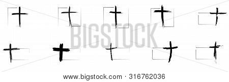 Christianity Orthodox Or Catholic Religion Isolated Symbols Set For Easter, Funeral Or Grave Memoria
