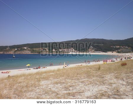 Nice Long White Wide Beach Laxe. August 7, 2012. Laxe La Coruna Galicia, Spain. Vacation Nature Stre