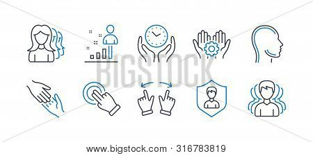 Set Of People Icons, Such As Head, Stats, Touchscreen Gesture, Helping Hand, Employee Hand, Safe Tim