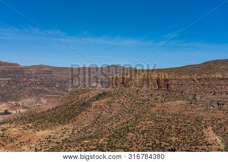 Landscape In Gheralta In Tigray, Northern Ethiopia, Africa. Trip From Axum To Gheralta
