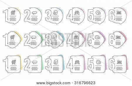 Select Alarm, Archery And Music Making Line Icons Set. Infographic Timeline. Dots Message, Face Acce