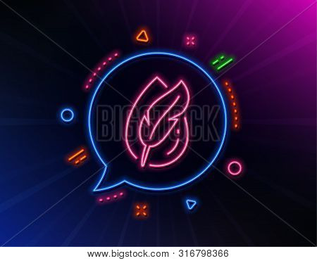 Hypoallergenic Tested Line Icon. Neon Laser Lights. Feather Sign. No Synthetic Symbol. Glow Laser Sp
