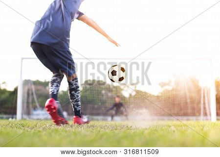 Team Soccer Footballer Get The Ball To Free Kick Or Penalty Kick During Match In The Stadium