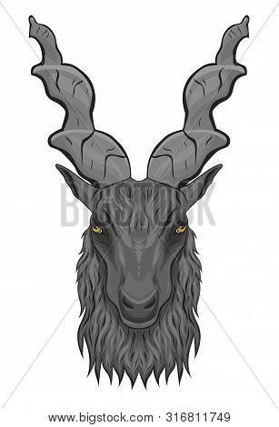 Goat Head Isolated On A White Background. Vector Image.