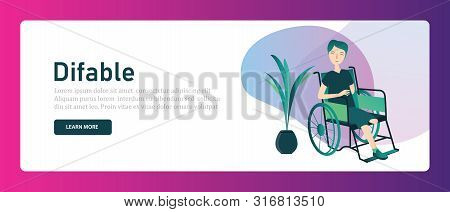Difable Differently Abled. Man Sitting In Wheelchair. People Man With Disability Injured In Wheel Ph