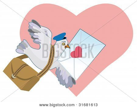 Tegneserie vektor Illustration af en grå fugl levere kærestebrev