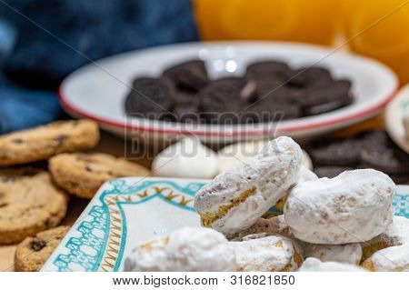 Rich, But A Lot Of Sugar On This Table Of Sweets And Natural Orange Juice