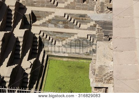 India - Rajasthan - Jaipur - Dausa - Chand Baori - Stepwell - March 28, 2018, Moss Water Appears In 