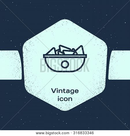 Grunge Line Nachos In Plate Icon Isolated On Blue Background. Tortilla Chips Or Nachos Tortillas. Tr