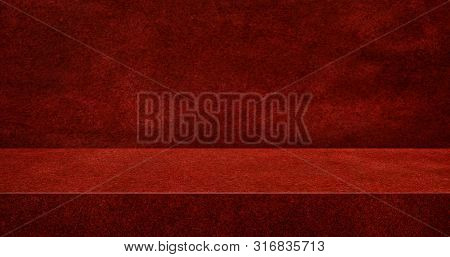 Red Suede Leather Texture Table Product Display Background.3d Perspective Studio Photography Stand.b
