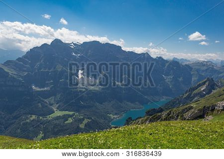 Glaernisch Mountain, Blue Sky, Lake Kloental, Canton Glarus