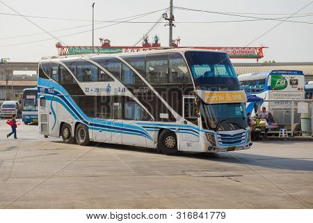 Bangkok, Thailand - December 14, 2018: Intercity Double-decker Bus On The Northern Bus Station (moсh