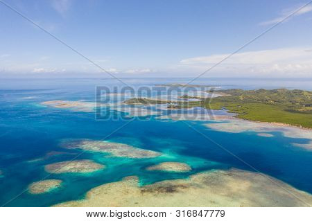 Bucas Grande Island, Philippines. Beautiful Lagoons With Atolls And Islands, View From Above. Seasca