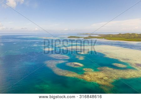 Bucas Grande Island, Philippines. Beautiful Lagoons With Atolls And Islands, View From Above. Seasca