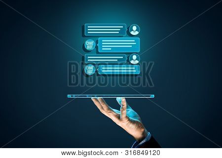 Chatbot Digital Tablet Artificial Intelligence Communication Concept. Chatbot Is New Trend In B2c Co