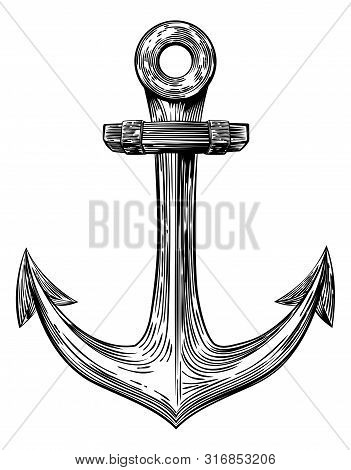 An Original Illustration Of A Ships Anchor In A Vintage Woodcut Woodblock Style