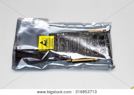 Paris, France - Aug 23, 2017: Attention Observe Precautions For Handling Electrostatic Sensitive Dev