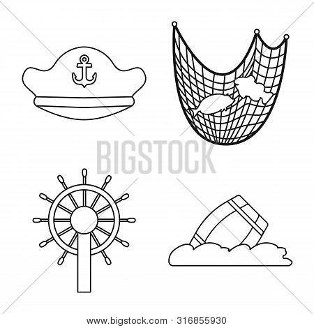 Vector Design Of Treasure And Ocean Sign. Set Of Treasure And Nautical Stock Symbol For Web.
