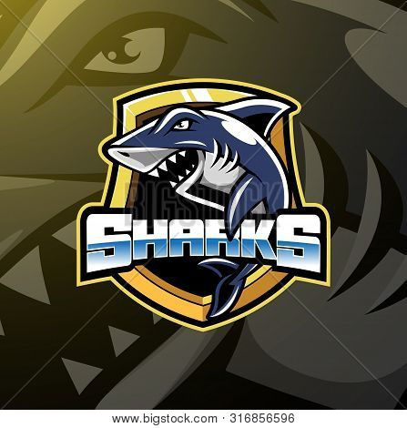 Shark Sport Mascot Logo Design With Text