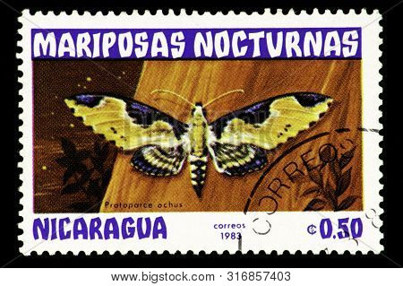 07.24.2019 Divnoe Stavropol Territory Russia Postage Stamp Nicaragua 1983 Year Series Night Butterfl