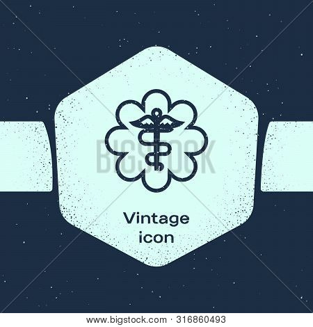 Grunge Line Emergency Star - Medical Symbol Caduceus Snake With Stick Icon Isolated On Blue Backgrou