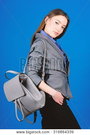 Female Bag Fashion. Girl Student In Formal Clothes. Student Life. Smart Beauty. Nerd. Business. Shoo